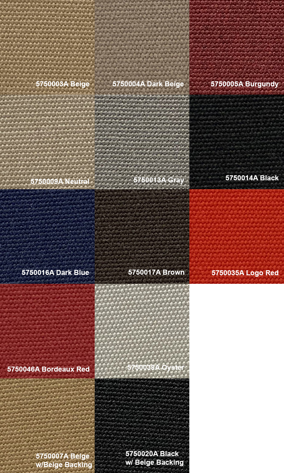 Ardwyn Binding chart to match Haartz Auto Fabrics